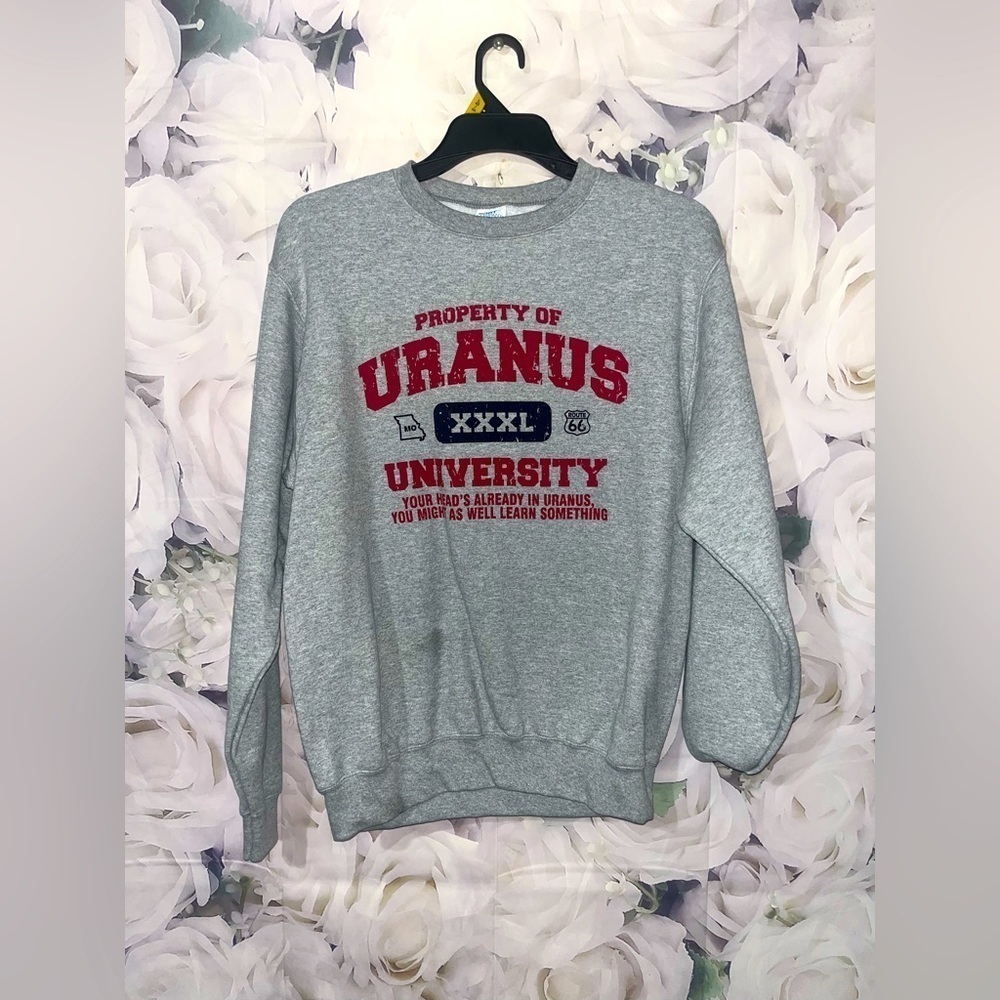Property of Uranus University Sweatshirt Mens Medium Gray Crew Neck Sweater‌‌